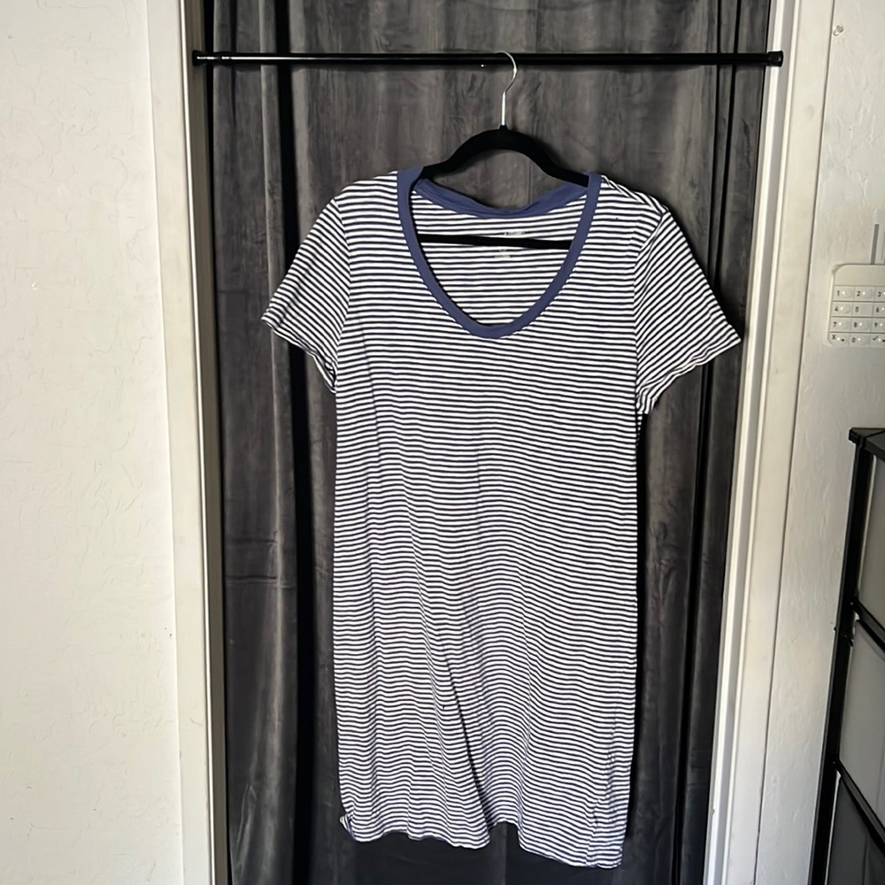 Womens blue and white striped T-shirt dress